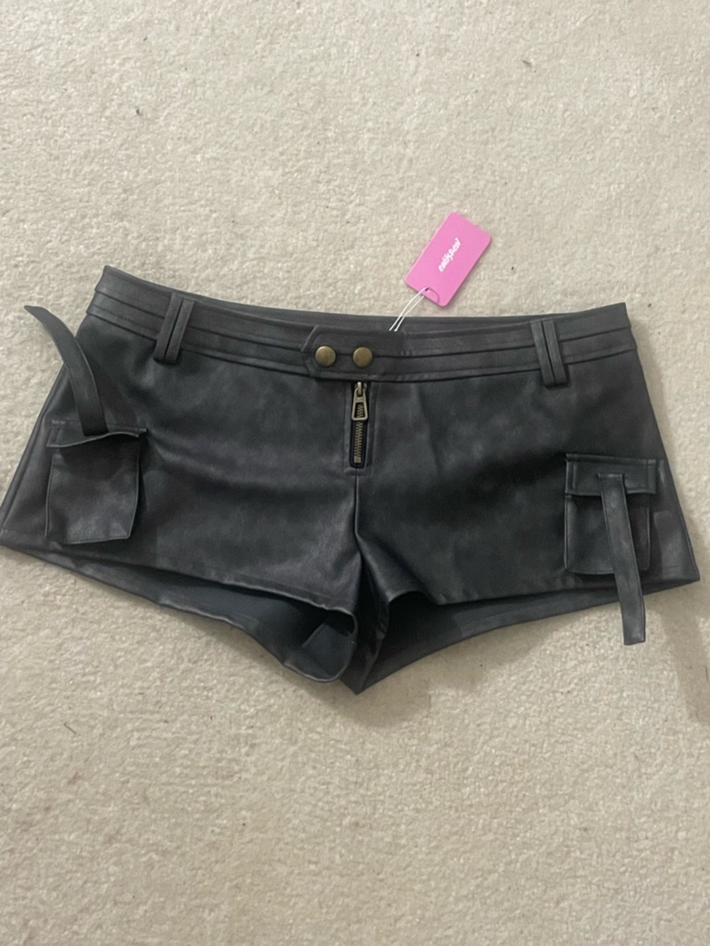 EDIKTED greyishbrown faux leather micro shorts